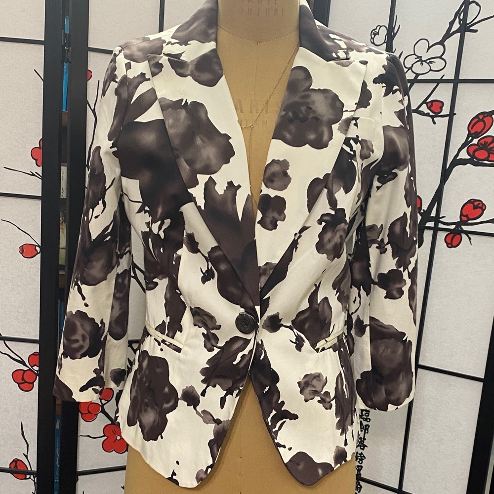 Sandro Black and White Floral Blazer